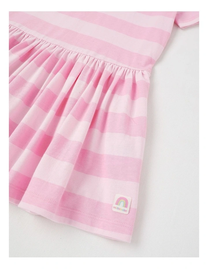 T-Shirt Dress with Rainbow Embroidery in Pink Stripe image 4