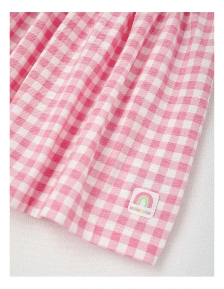 T-Shirt Dress with Strawberry Embroidery in Pink Gingham image 4