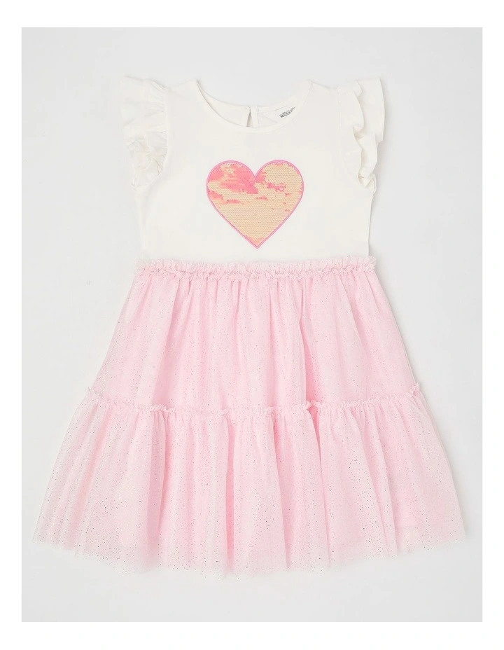 Frill Sleeve Dress with Sequin Applique & Tutu Skirt in Pink image 1