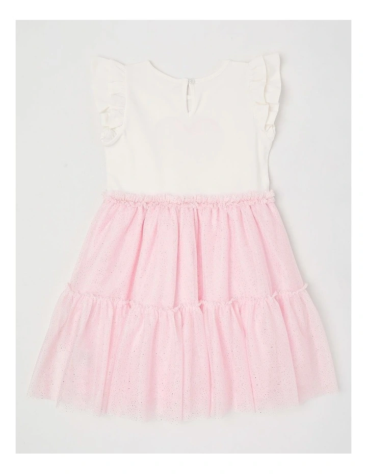 Frill Sleeve Dress with Sequin Applique & Tutu Skirt in Pink image 3