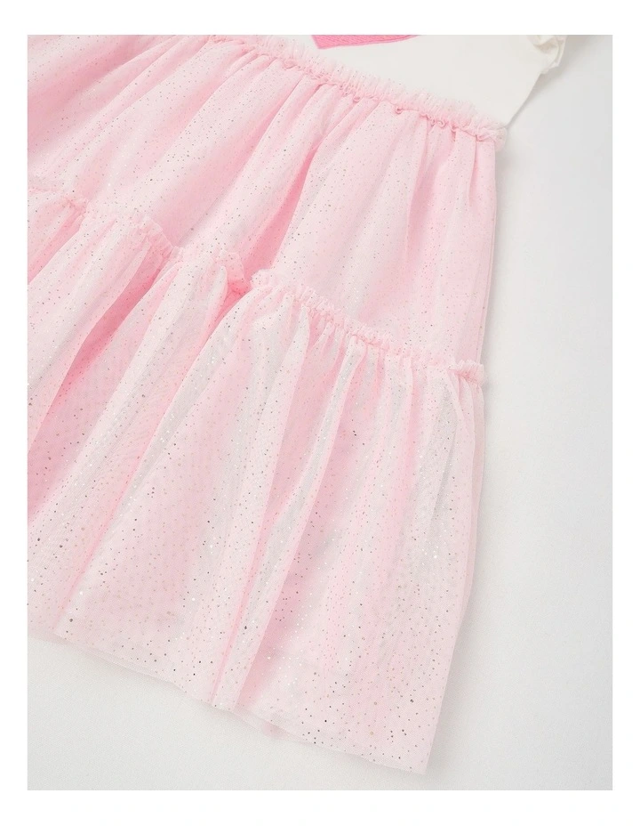 Frill Sleeve Dress with Sequin Applique & Tutu Skirt in Pink image 4