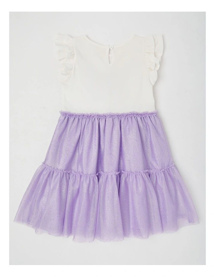 Frill Sleeve Dress with Sequin Applique & Tutu Skirt in Butterfly/Purple image 3