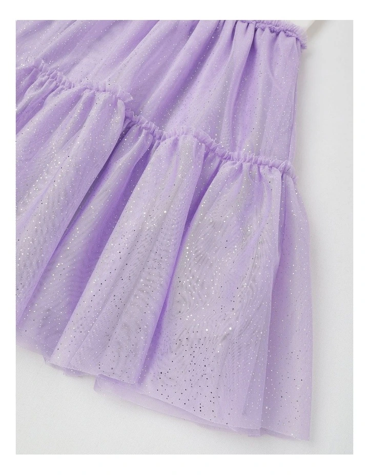 Frill Sleeve Dress with Sequin Applique & Tutu Skirt in Butterfly/Purple image 4