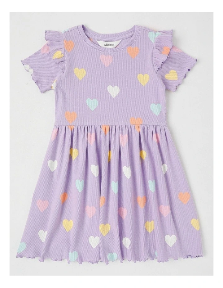 Short Sleeve Knit Frill Shoulder Kinder Dress in Purple image 1