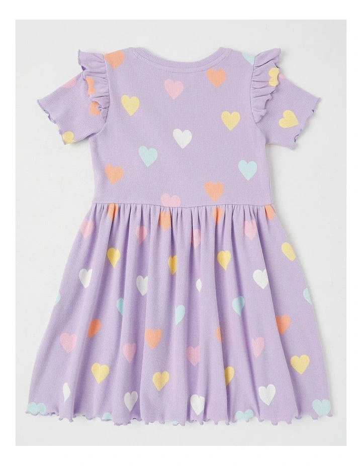 Short Sleeve Knit Frill Shoulder Kinder Dress in Purple image 3