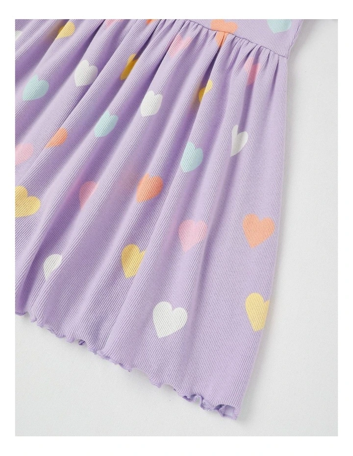 Short Sleeve Knit Frill Shoulder Kinder Dress in Purple image 4