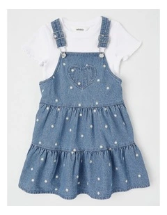 Chambray Tiered Pinafore With Tee in Daisy Denim