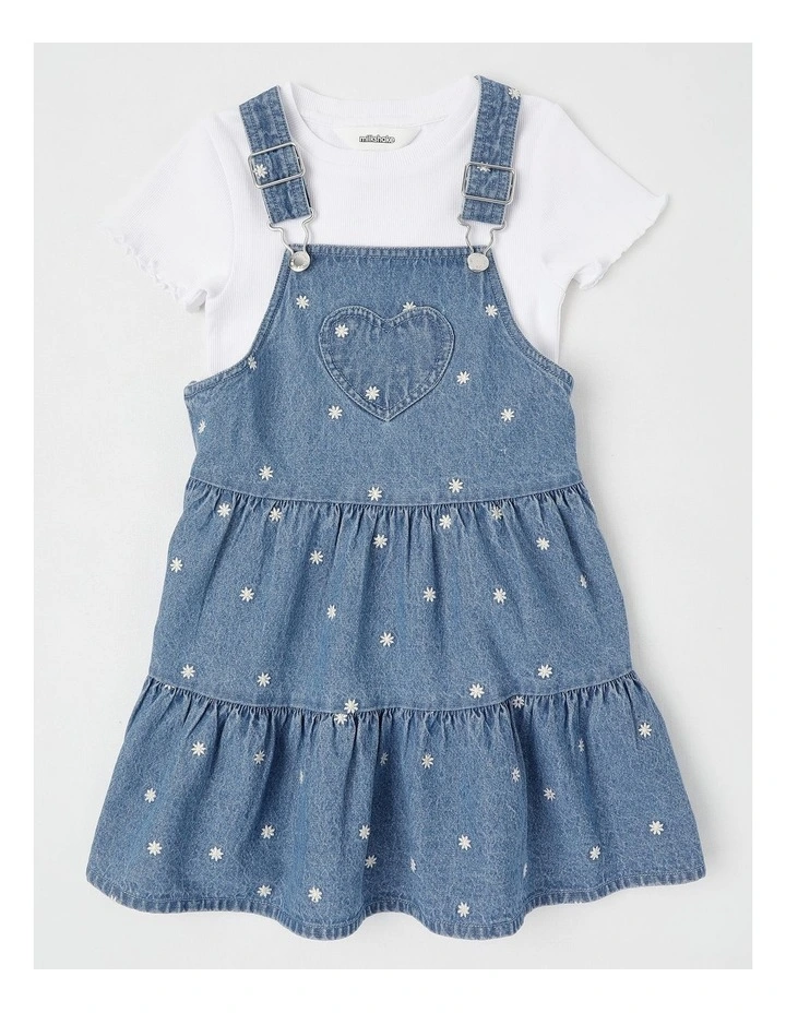 Chambray Tiered Pinafore With Tee in Daisy Denim image 1