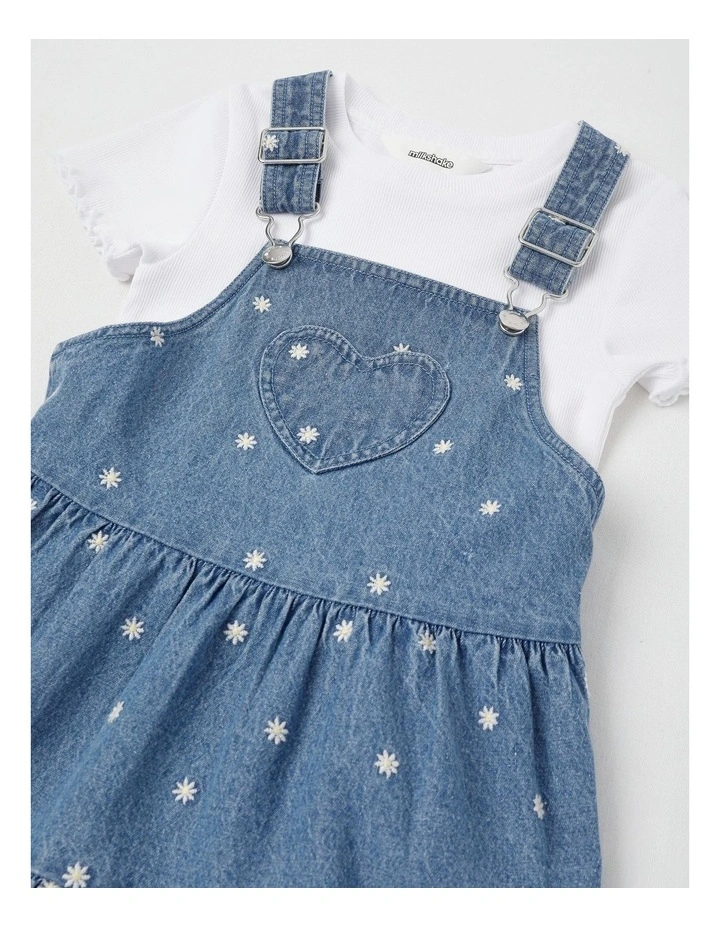 Chambray Tiered Pinafore With Tee in Daisy Denim image 4