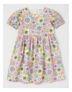 Short Sleeve Puff Sleeve Dress With Heart Cut Out in Multi Floral Print