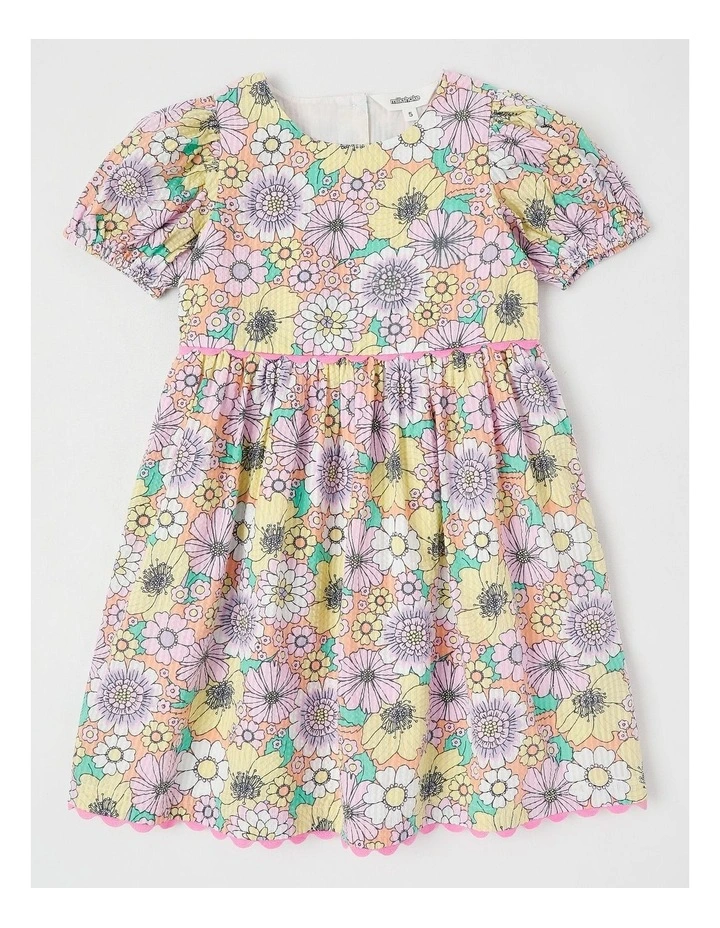 Short Sleeve Puff Sleeve Dress With Heart Cut Out in Multi Floral Print image 1