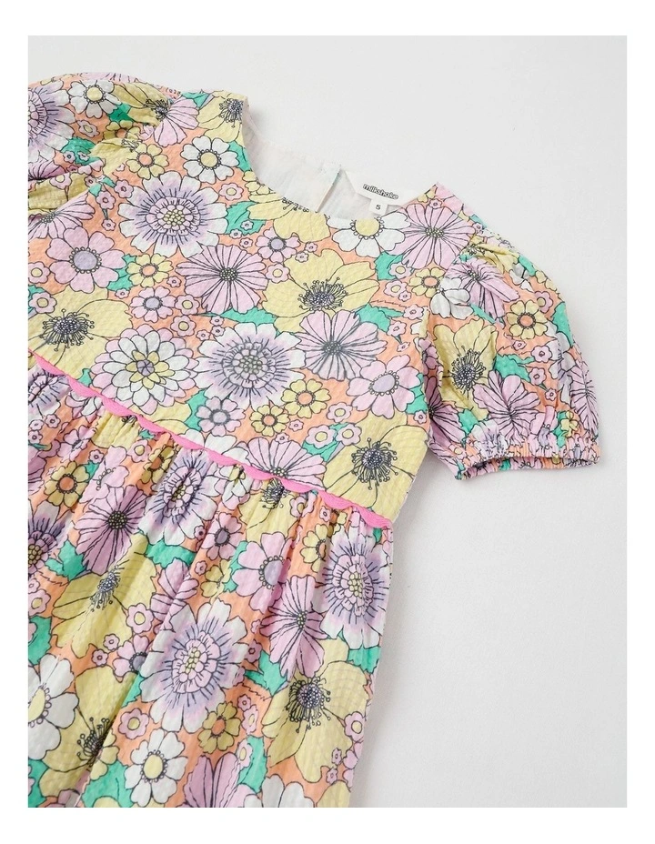 Short Sleeve Puff Sleeve Dress With Heart Cut Out in Multi Floral Print image 2