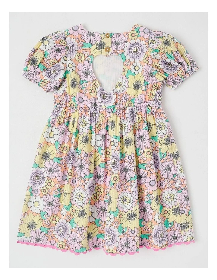 Short Sleeve Puff Sleeve Dress With Heart Cut Out in Multi Floral Print image 3