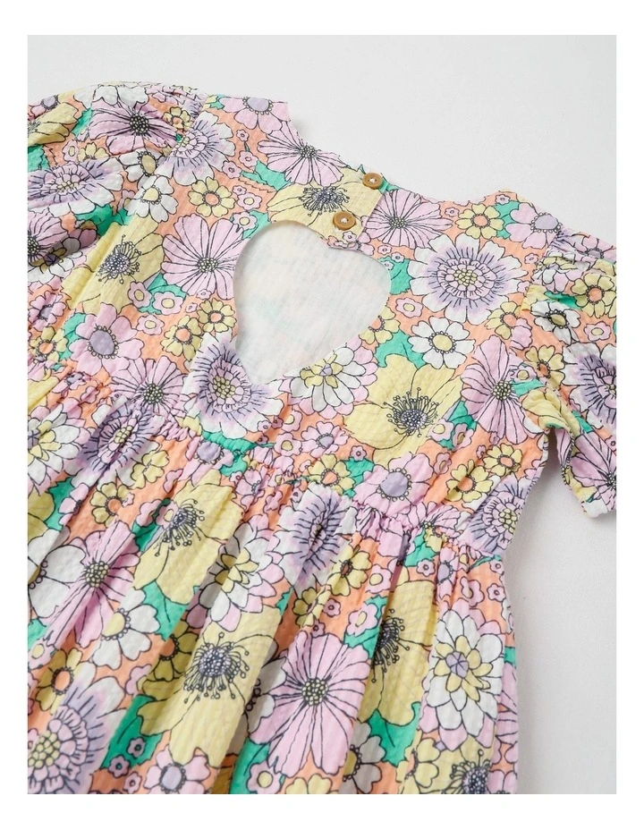 Short Sleeve Puff Sleeve Dress With Heart Cut Out in Multi Floral Print image 4