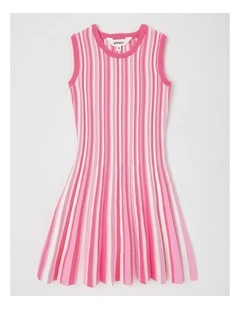 Sleeveless Fully Fashion Pleated Knit Dress in Pink