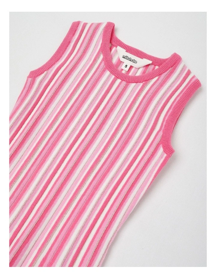 Sleeveless Fully Fashion Pleated Knit Dress in Pink image 2