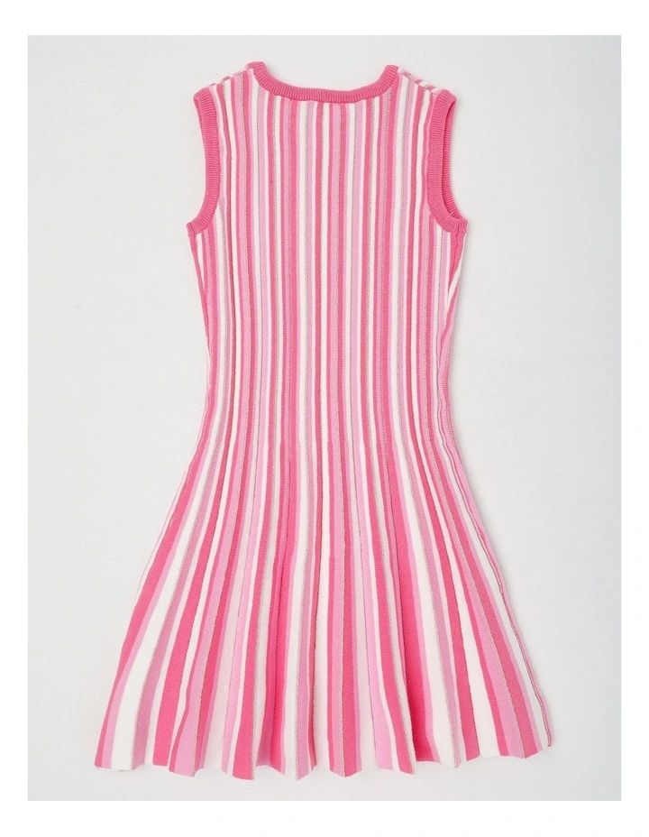 Sleeveless Fully Fashion Pleated Knit Dress in Pink image 3