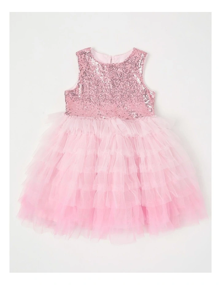 Sleeveless Sequin Bodice Ombre Tulle Tutu Dress in Pink image 1