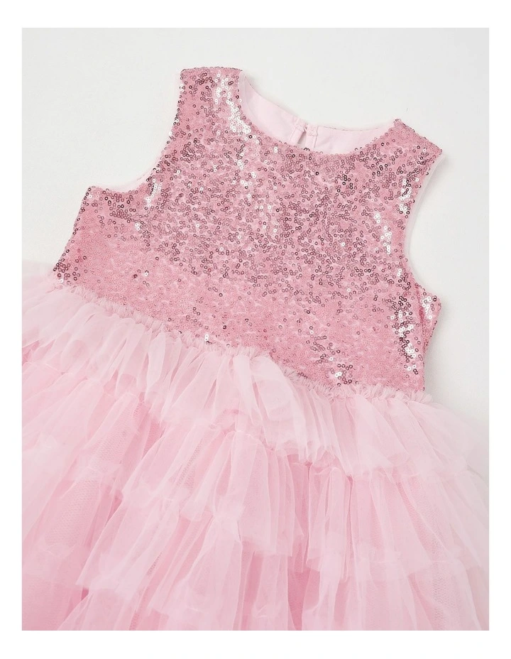 Sleeveless Sequin Bodice Ombre Tulle Tutu Dress in Pink image 2