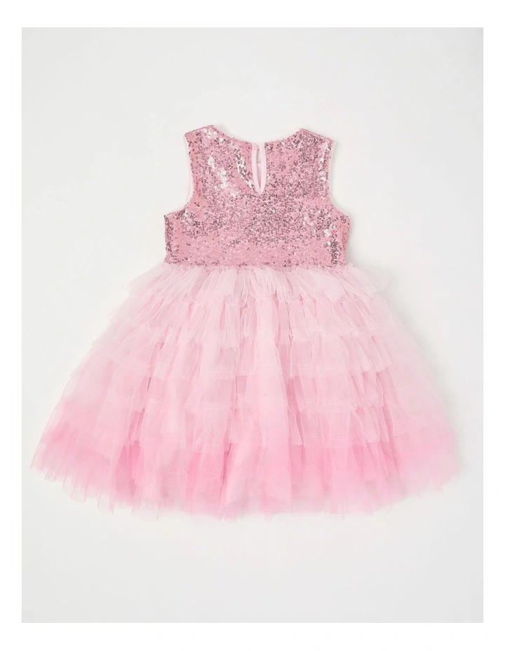 Sleeveless Sequin Bodice Ombre Tulle Tutu Dress in Pink image 3