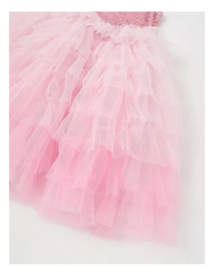 Sleeveless Sequin Bodice Ombre Tulle Tutu Dress in Pink image 4