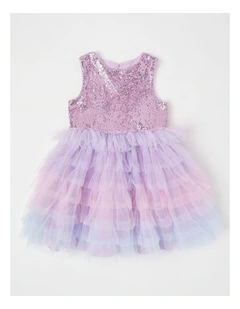 Sleeveless Sequin Bodice Ombre Tulle Tutu Dress in Purple/Multi Ombre