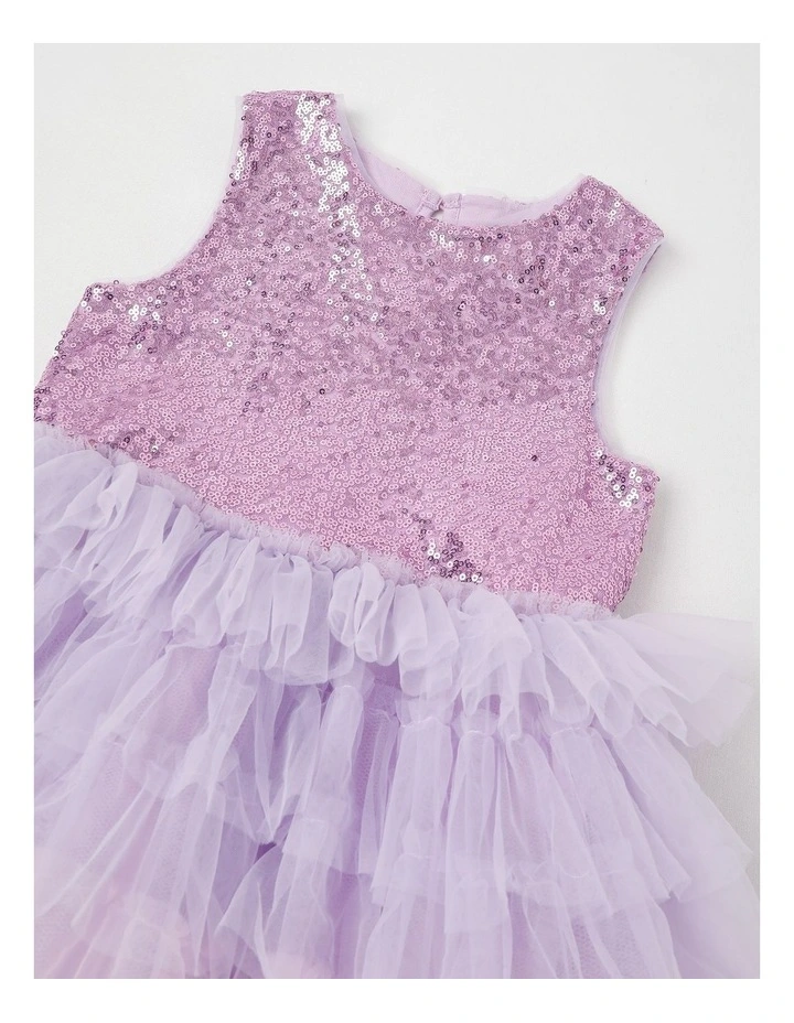 Sleeveless Sequin Bodice Ombre Tulle Tutu Dress in Purple/Multi Ombre image 2