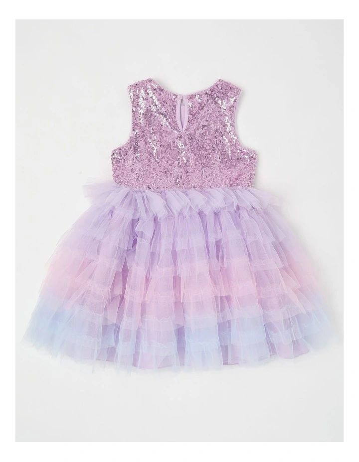 Sleeveless Sequin Bodice Ombre Tulle Tutu Dress in Purple/Multi Ombre image 3