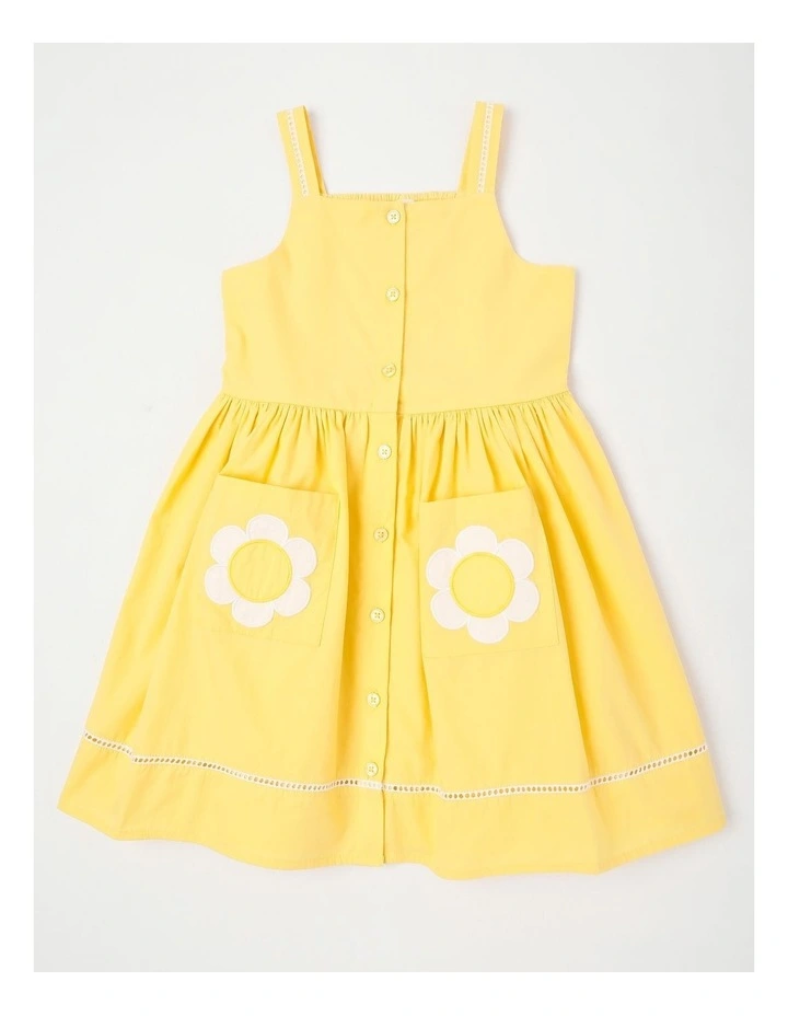Sleeveless Button Front Dress With Pockets in Yellow image 1
