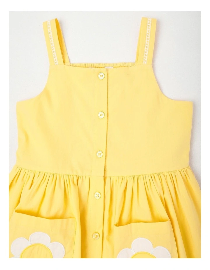 Sleeveless Button Front Dress With Pockets in Yellow image 2