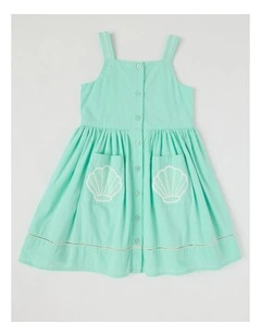 Sleeveless Button Front Dress With Pockets in Green