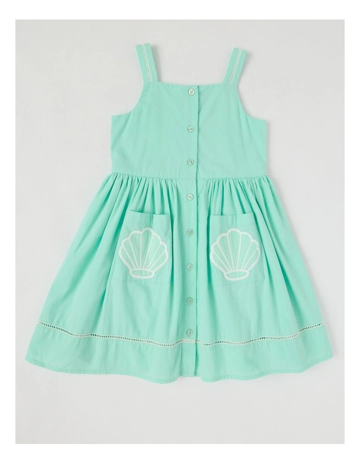 Sleeveless Button Front Dress With Pockets in Green image 1