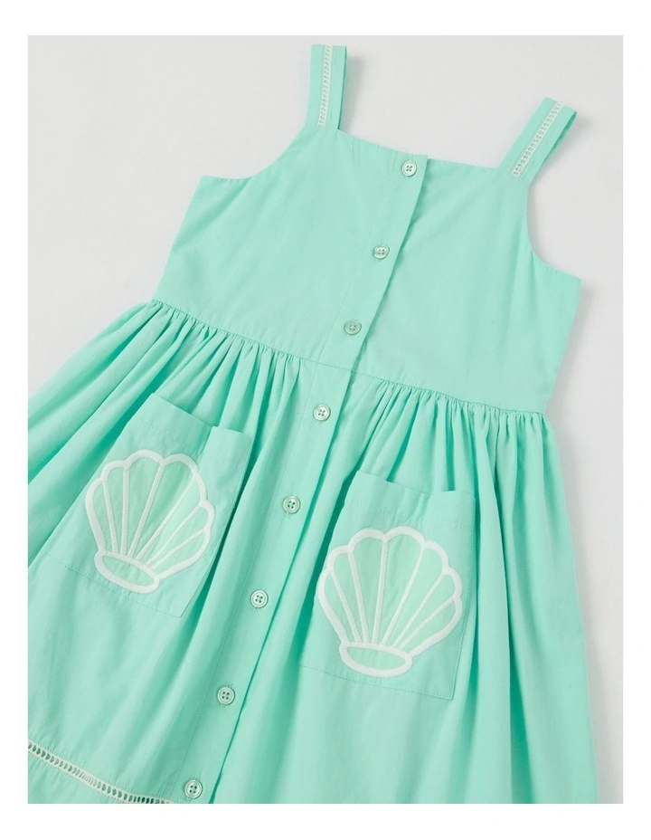 Sleeveless Button Front Dress With Pockets in Green image 2