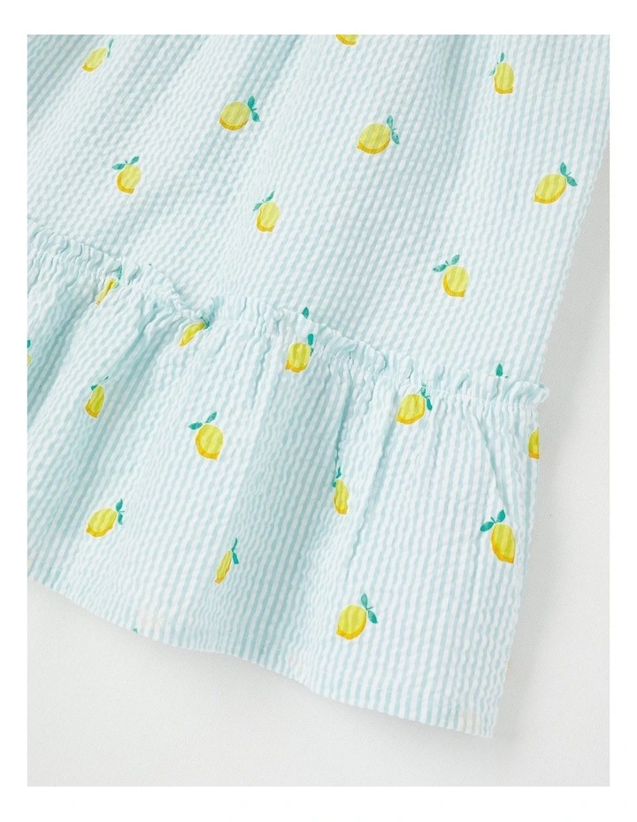 Short Sleeve Flutter Sleeve Tiered Dress in Lemon Light Blue Stripe image 4