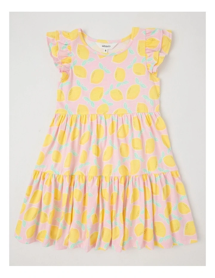 Frill Sleeve Jersey Dress in Lemons/Pink image 1