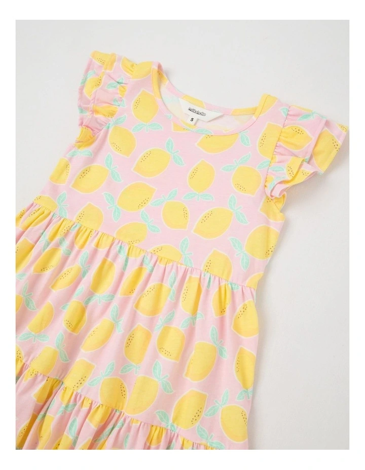 Frill Sleeve Jersey Dress in Lemons/Pink image 2