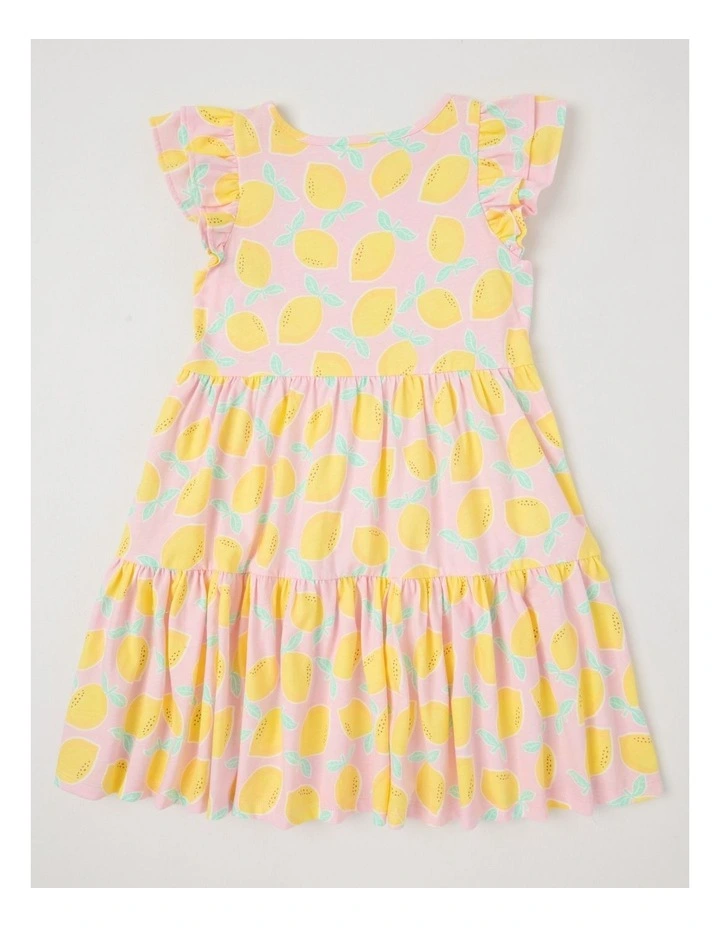 Frill Sleeve Jersey Dress in Lemons/Pink image 3