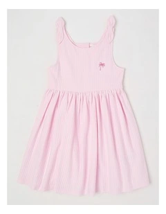 Striped Dress With Bow Straps in Light Pink/White
