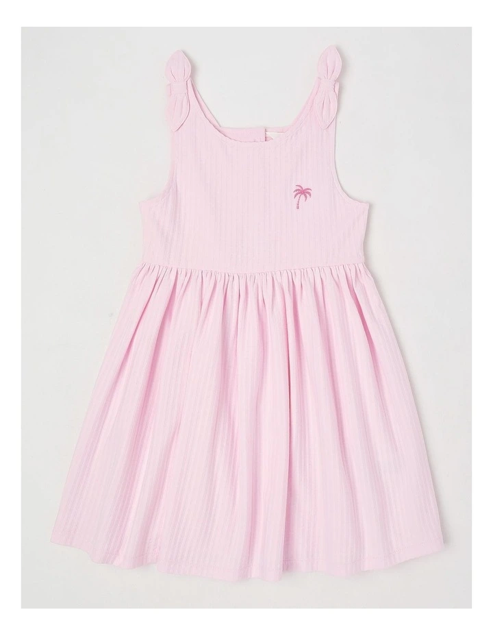 Striped Dress With Bow Straps in Light Pink/White image 1