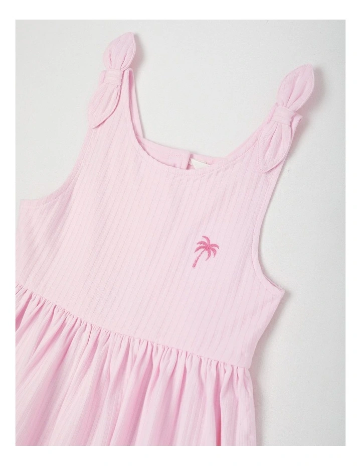 Striped Dress With Bow Straps in Light Pink/White image 2