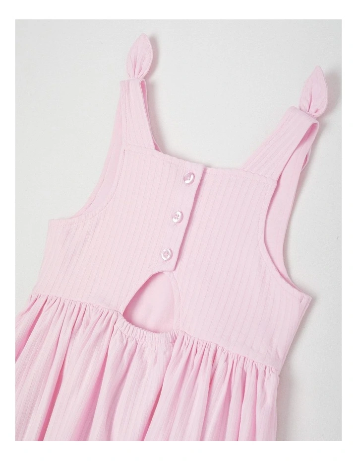 Striped Dress With Bow Straps in Light Pink/White image 4