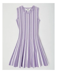 Sleeveless Fully Fashion Pleated Knit Dress in Purple