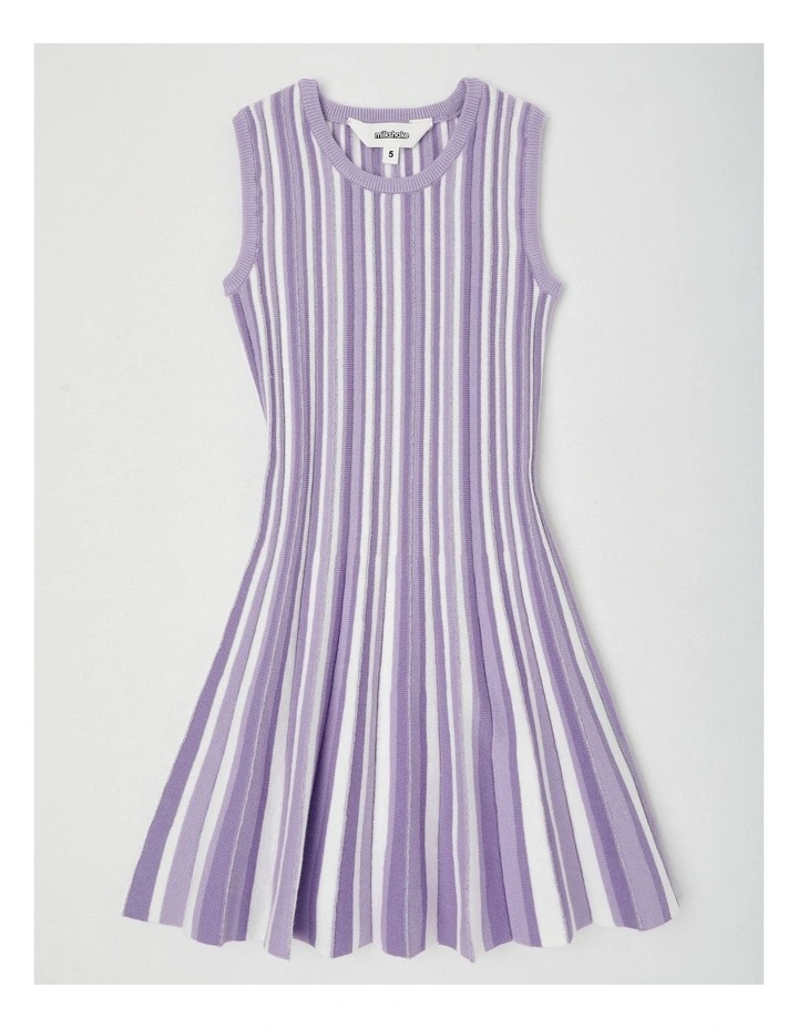 Sleeveless Fully Fashion Pleated Knit Dress in Purple image 1