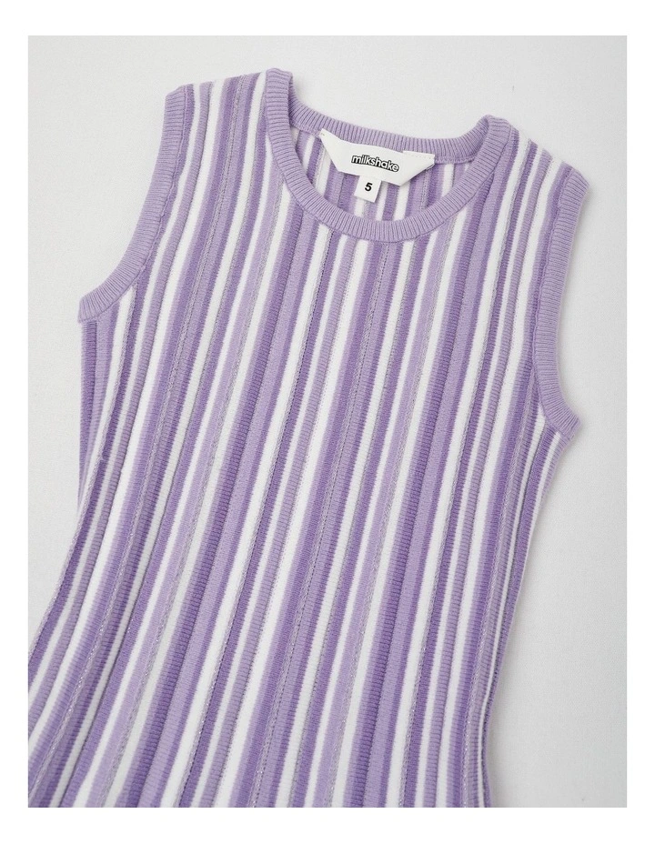 Sleeveless Fully Fashion Pleated Knit Dress in Purple image 2