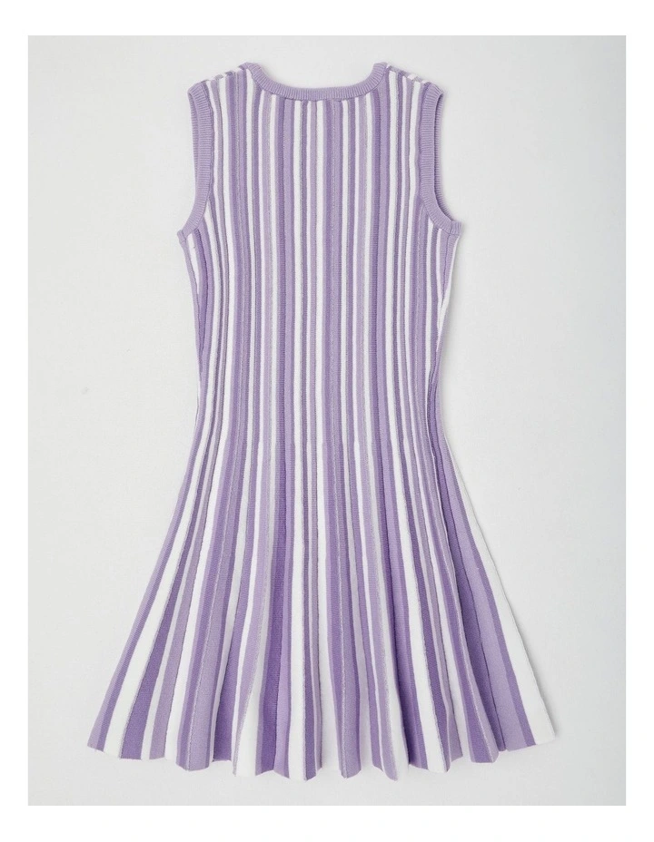 Sleeveless Fully Fashion Pleated Knit Dress in Purple image 3