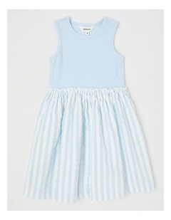 Sleeveless Rib Knit Tank With Striped Skirt Dress in Light Blue