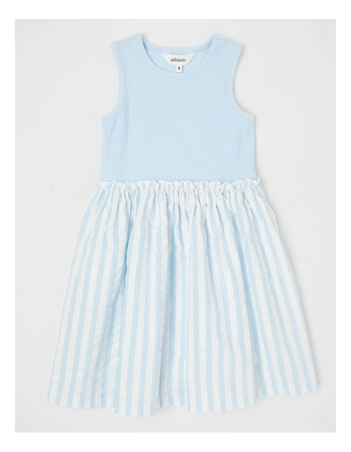 Sleeveless Rib Knit Tank With Striped Skirt Dress in Light Blue image 1