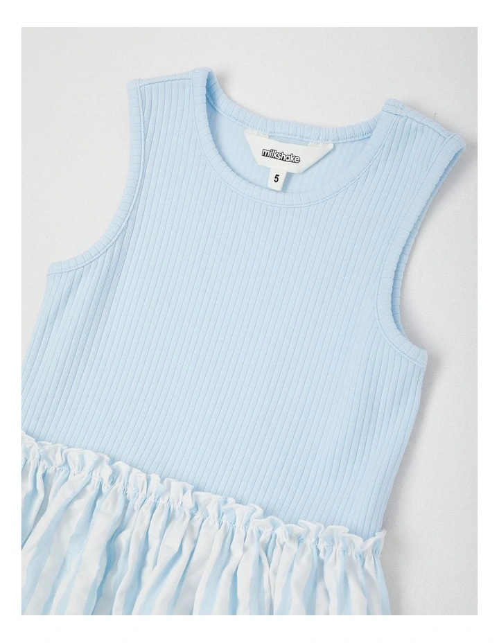 Sleeveless Rib Knit Tank With Striped Skirt Dress in Light Blue image 2