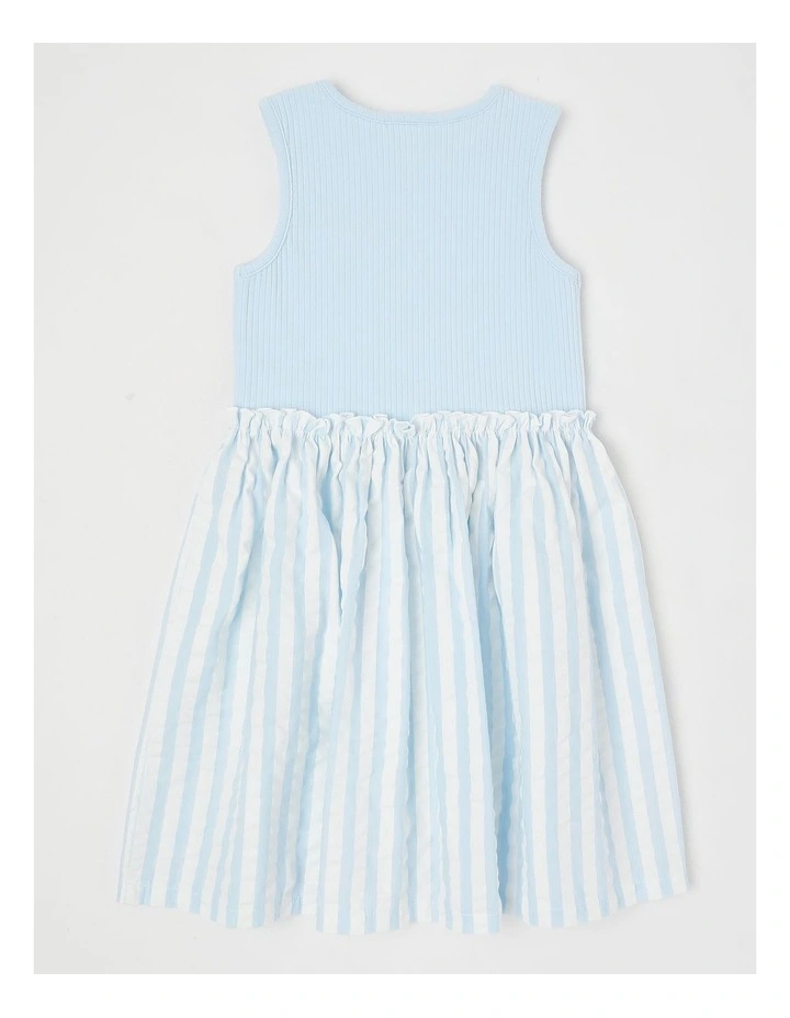 Sleeveless Rib Knit Tank With Striped Skirt Dress in Light Blue image 3