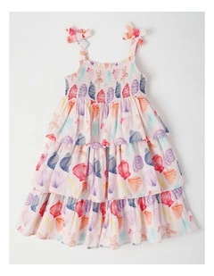 3-Tiered Dress With Bow Straps in Shells/Multi